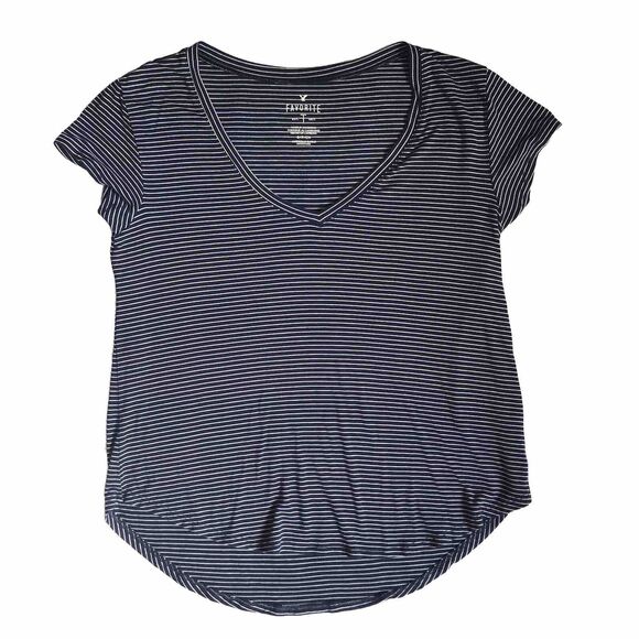 American Eagle Favorite T Tee Blue White Striped Shirt Top Size Small V Neck AEO - Picture 1 of 6